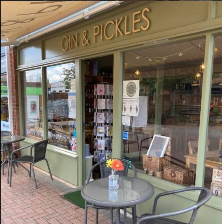 Exterior of Gin & Pickles gin shop in Alvechurch, where the Own Your Spoken Voice workshop took place; speaking with confidence 