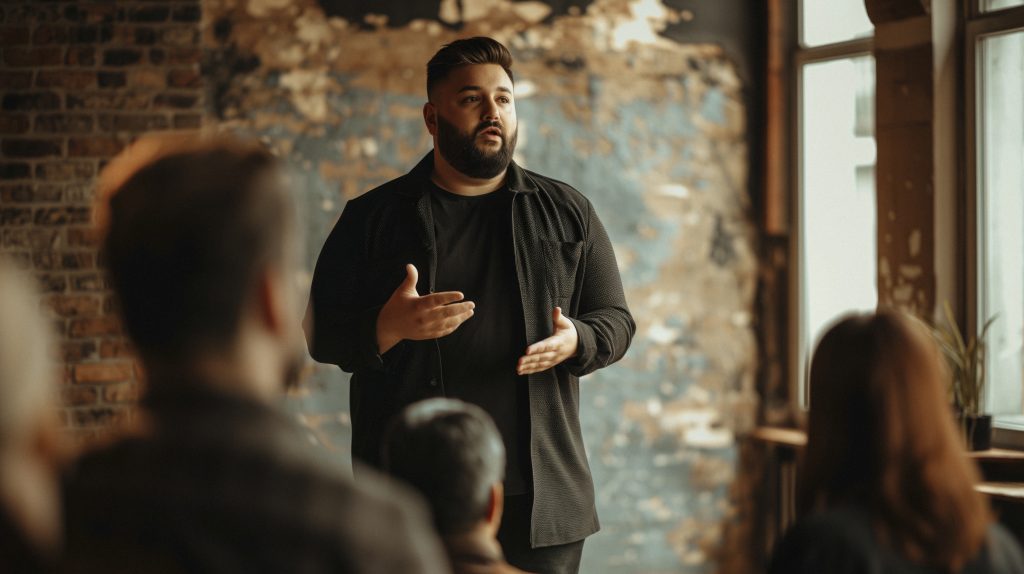 male speaking to a group 